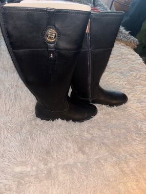 Tommy Hilfiger Black Tall Riding Boots with Logo Medallion